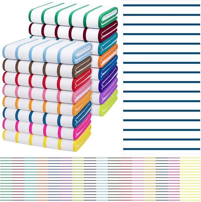 Redbaker 16 Packs 28 x 59 Inches Oversized Stripes Beach Towel Bulk Extra Large Pool Towels Set Microfiber Quick Dry Swim Towel Blanket for Women Men Adult Bath Travel(Classic Color) by Redbaker