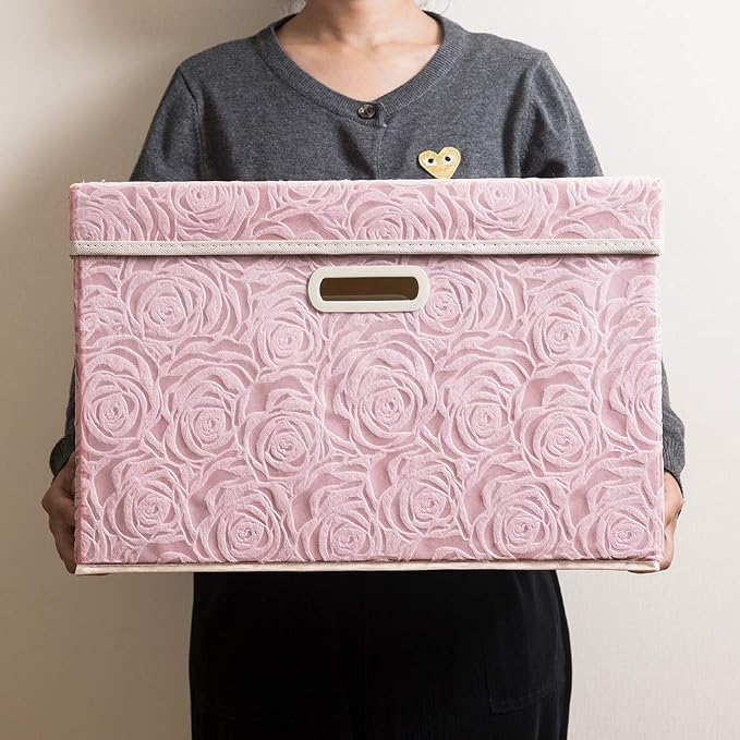 PRANDOM Larger Collapsible Storage Bin with Lid [1-Pack] Fabric Decorative Storage Box Cube Organizer Container Baskes with Handles Divider for Bedroom Closet Living Room Pink 17.7x11.8x11.8 Inch - Image 8