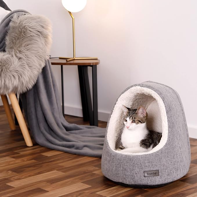 lionto cat cave with Cuddly Reversible Cushion, Washable pet Bed Well Padded for Cats and Small Dogs, 15,7x13,8x15 in, Cozy cat Bed with Non-Slip nubs, Light Grey Mottled - Image 3