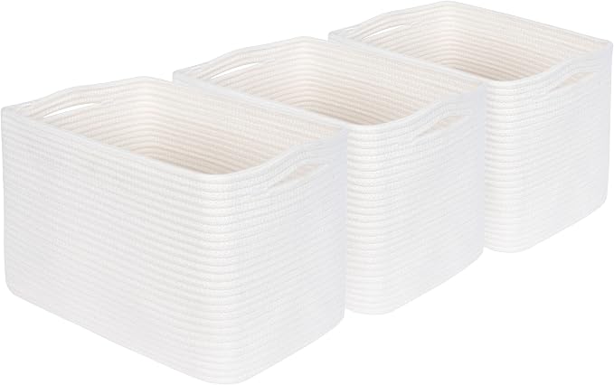 MINTWOOD Design 3-Pack Storage Baskets for Shelves, Playroom and Classroom, Book Basket, Decorative Cube Bins, Woven Closet Organizers, Baby Nursery Baskets, Creamy White - Image 9