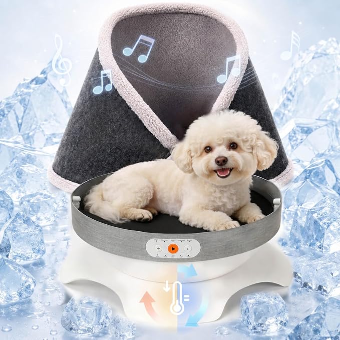 Heated & Cooling Cat Bed with 5 White Noise Modes, Cat Cave Bed with Mat Smart Temperature Control, Indoor Cozy Bed for Small and Medium Cats by WISDOMRAINBOW