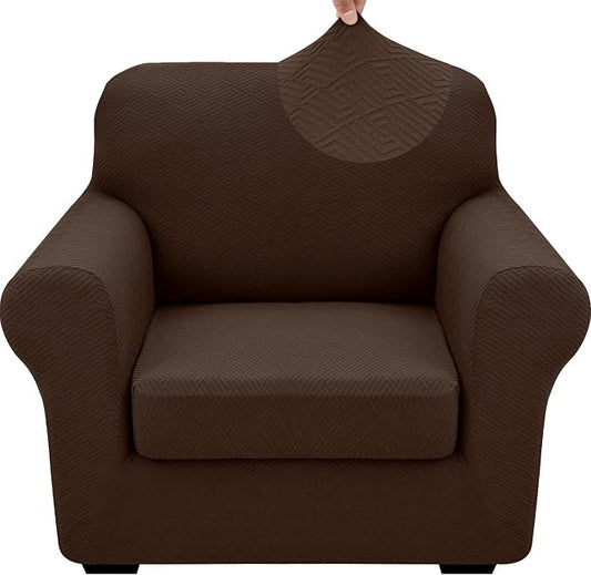 XINEAGE 2026 New 2 Pieces Chair Covers with Arms Super Stretch Chair Slipcover for Living Room Pet Dog Universal Slip Cover Anti Slip Armchair Furniture Protector (Coffee), 31"-46"(1 Cushion) by XINEAGE