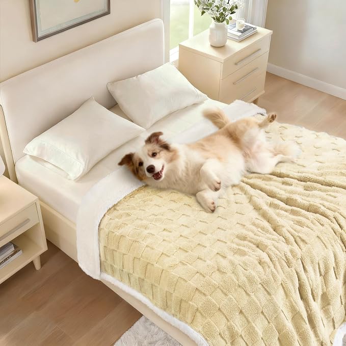 Luciphia Waterproof Dog Blanket, Reversible Fleece & Sherpa, Couch Cover | Soft plush fluffy, washable, puppy, cat, dog bed, crate, car seat, sofa, throw, furniture protector,Yellow,Small(40" x 28") - Image 6