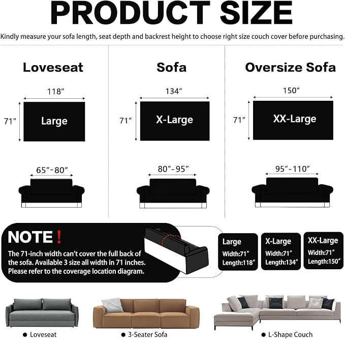 DREAMINGO Boho Couch Cover Sofa Covers for 3 Cushion Couch Jacquard Chenille Couch Cover Blanket Living Room Pet Furniture Protector Sectional Couch Covers for Dogs Washable, Black, 71"x134" - Image 2