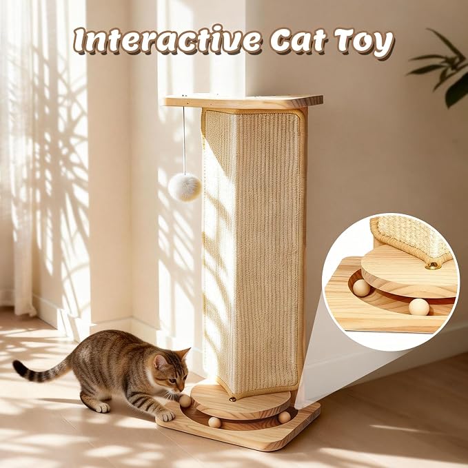 Couch Cat Corner Scratcher with Interactive Ball Toys for Cat, Replaceable Sisal Scratch Pad, Kitten Wall Scratcher for Couch, Wall Furniture Protector 25'' - Image 2