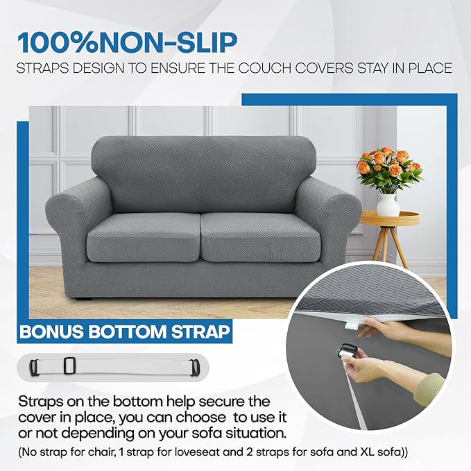 XINEAGE 2026 New 2 Pieces Chair Covers with Arms Super Stretch Chair Slipcover for Living Room Pet Dog Universal Slip Cover Anti Slip Armchair Furniture Protector (Light Gray), 31"-46"(1 Cushion) - Image 6