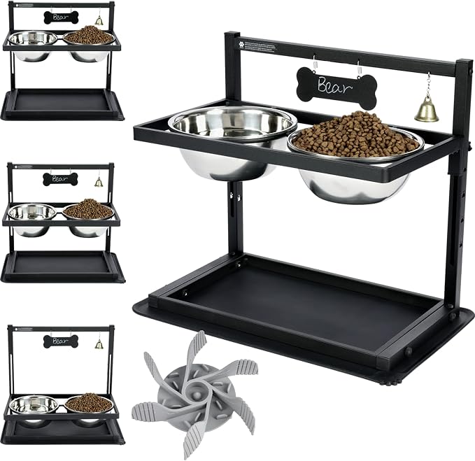 SHAINFUN Elevated Dog Bowls - Slow Feeder, Raised Stand with Two 1700ML Stainless Steel Bowls, Spill Proof Mat for Large & Medium Dogs - Image 7