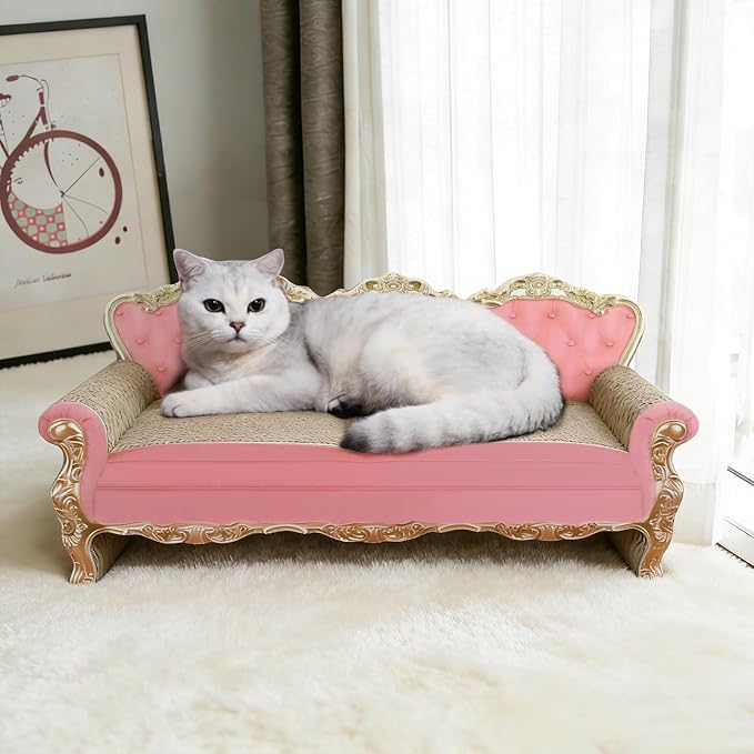 SONGWAY Cardboard Cat Scratcher Bed - Couch Shaped Cat Scratching Board, Cute Lounge Bed Scratching Pad for Indoor Cats Resting Playing - Image 2