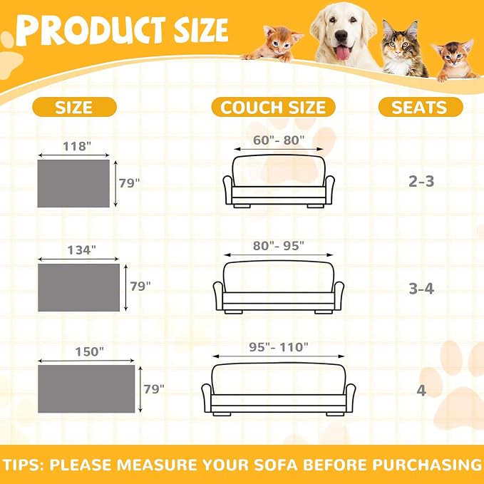 Waterproof Non-Slip Couch Cover for Pets & Dogs, Gray 79" x 150" | Pet Sofa Cover, Washable, Pet Friendly, Anti Cat Scratch, Furniture Protector, for 3 Cushion Couch Sectional L Shaped Sofa - Image 7