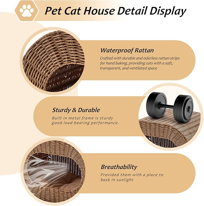 Cat House,Handwoven Cat Cave Pet Cube, Rattan Cat Beds Indoor Kitten House with Double-Sided Soft Cushions, Pet Cat House for Multiple Cats, for Living Room Bedroom - Image 6