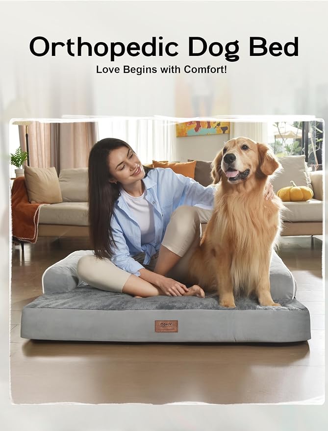 MEKIY Orthopedic XL Dog Bed with Bolster for Extra Large Size Dogs | Pillow Support for Neck Relief, Egg Crate Foam, Skin-Friendly Surface, Waterproof Liner, Anti-Slip Bottom, 42 x 30 Inch - Image 7