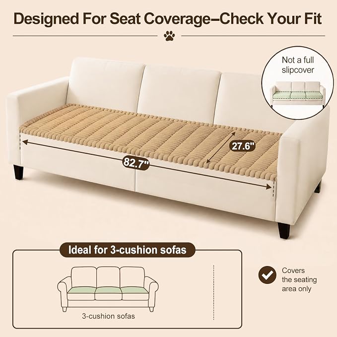 decorUhome Couch Cover for Dogs, Non Slip Fuzzy Thick Pet Sofa Protector | Pet Friendly, Machine Washable, Fits 3-Cushion Sofa, Protects Against Pet Hair & Daily Messes, Camel, 27.6" x 82.7" - Image 10