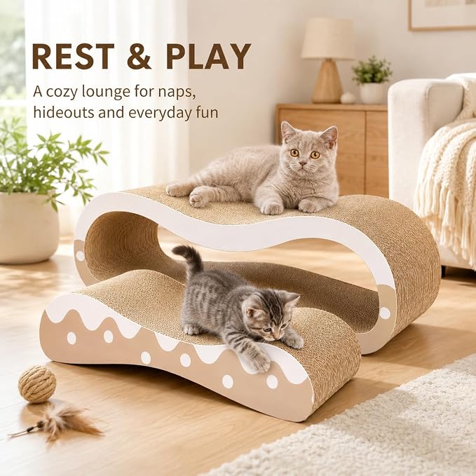 Simple Delxue 2 in 1 Cat Scratcher Cardboard Lounge Bed, Cat Scratching Post, Durable Board Pads Prevents Furniture Damage,Large,Wave - Image 5