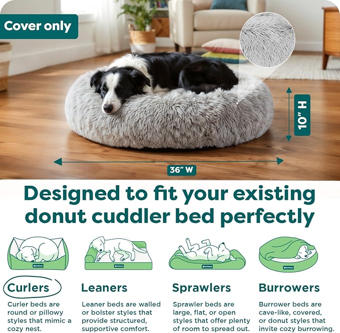 FurHaven Replacement Dog Bed Cover, Long Faux Fur for Calming Cuddlers, Machine Washable, Customizable Filling, Large, Faux Fur, Misty Gray - Image 3