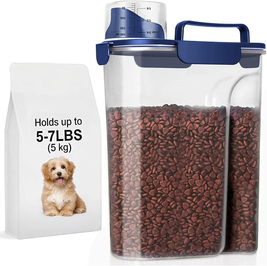 5Lbs Airtight Dog Food Container,Cat Storage Bin, Pet Dispenser BPA-FreeTranslucent Body Upgraded large nozzle for Small Animal Kibble, Bird Bird Seed, Oatmeal, Rice, Flour, Brown Sugart-Royal Blue by LEAWALK