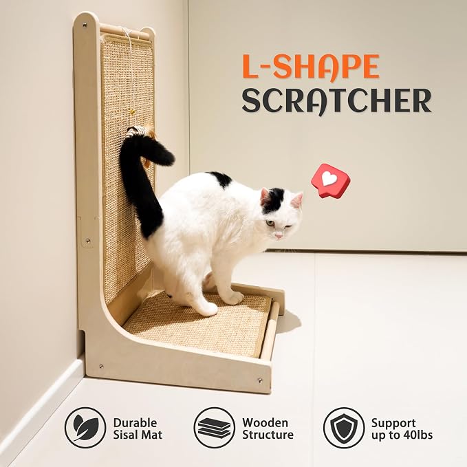 PETKARAY Cat Scratcher, Sisal Cat Scratch Pad, L Shape Scratching Board for Indoor Kitty, Floor Mounted Scratcher with Mouse Toy Catnip - Image 5