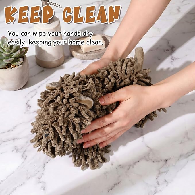 Tegeme 1 Pcs Chenille Dog Hand Towel Fuzzy Towel Absorbent Microfiber Soft for Bathroom Kitchen Washstand (Dark Brown,Standing Dog) - Image 6