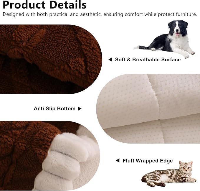 DREAMINGO Fuzzy Pet Couch Cover with Geometric Jacquard, Washable & Non-Slip Sofa Covers for 3 Cushion Couch, Plush Dog Bed Mat for Sofa Cushion Protector 27.6x70.9 Inch, Dark Coffee - Image 2