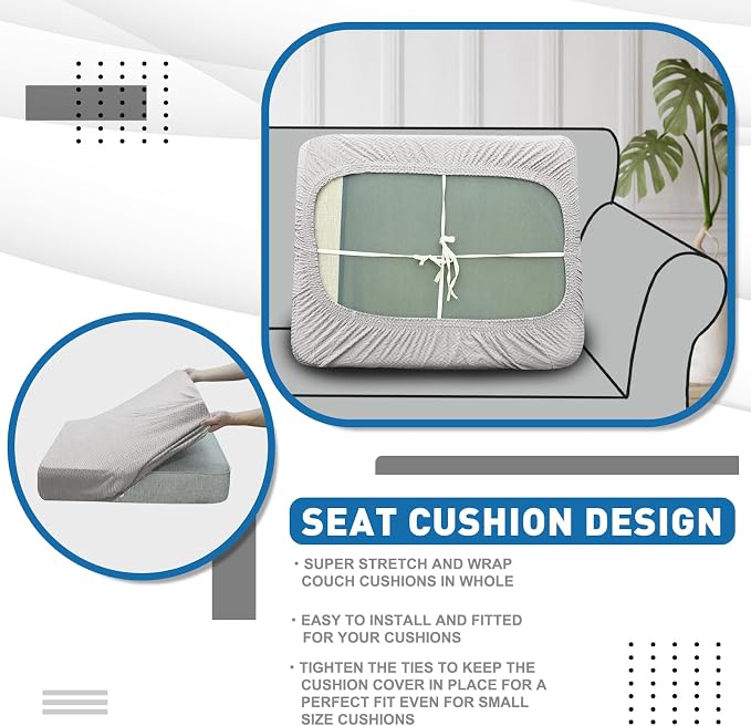 XINEAGE Couch Cushion Covers Seat Cushion Cover Thick Stretch Sofa Slipcovers 1 Piece Individual Couch Covers with Elastic Bottom(Single Seat Cushion/Backrest,Silver Grey) - Image 6