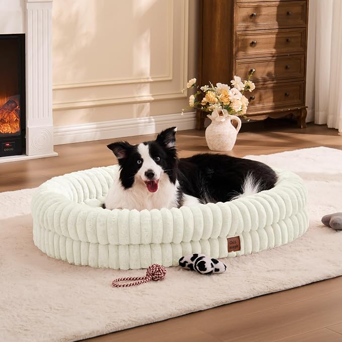 ChiXnuggle Orthopedic Dog Bed, Washable Cover, Faux Fur Bolster Pet Couch | waterproof,egg crate foam,non-slip bottom,for extra large dogs,cream,41*30*7,dog sofa - Image 3