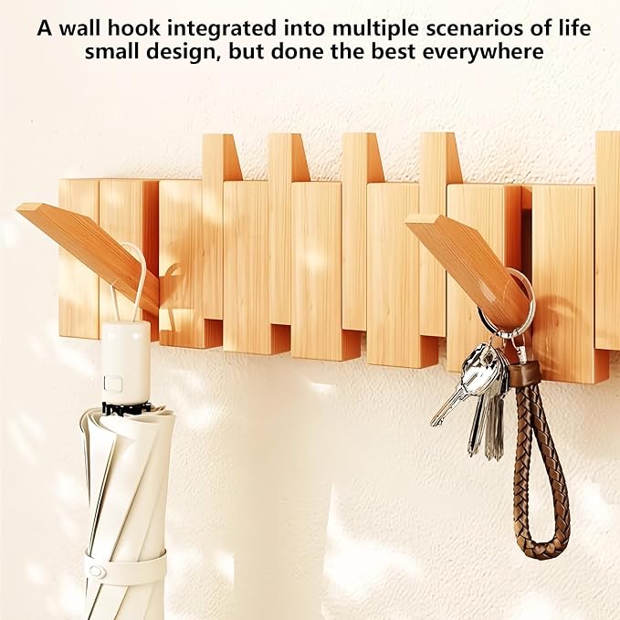 Wall Mounted Coat RackHooks Piano Key Hangers Natural Solid Wood Hanger Non-Woven Fabric Clothes Hangers for Closet, Kitchen, Bedroom, Bathroom, Entryway (Beech, 4 Hooks) - Image 9