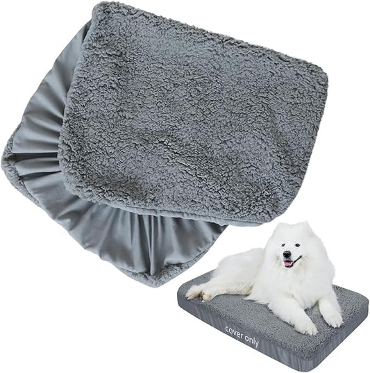 Dog Bed Covers Soft Plush Replacement Washable, Waterproof Pet Mattress Bed Liner Grey 44x32 Inches, for Dog/Cat, Cover Only by Moonsea