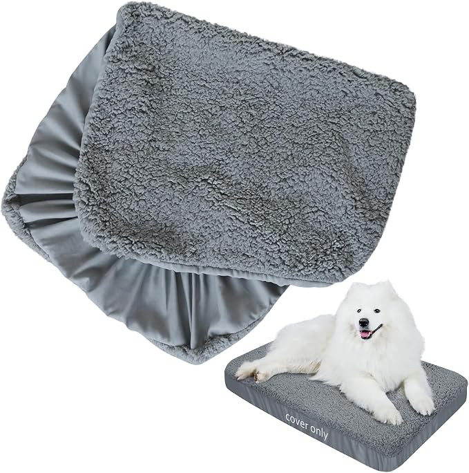 Dog Bed Covers Soft Plush Replacement Washable, Waterproof Pet Mattress Bed Liner Grey 54x44 Inches, for Dog/Cat, Cover Only by Moonsea