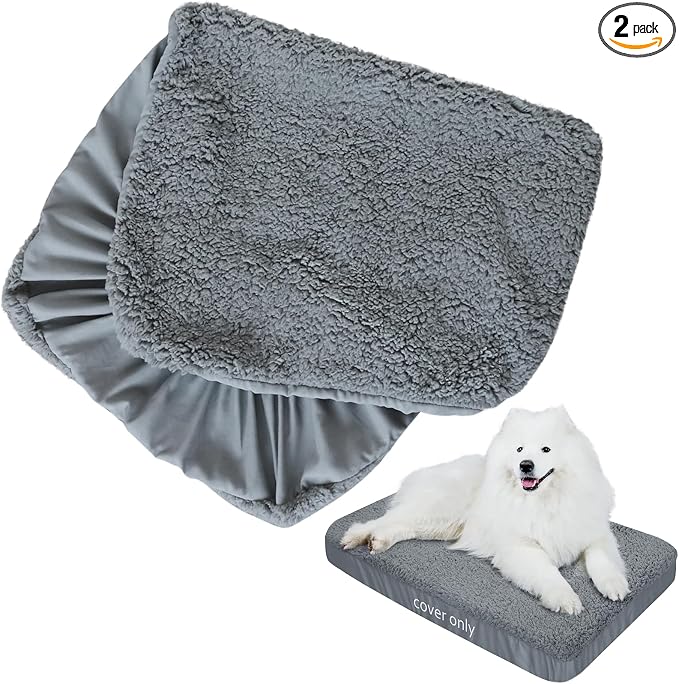Dog Bed Covers 2 Pack Soft Plush Replacement Washable, Waterproof Pet Mattress Bed Liner Grey 54x44 Inches, for Dog/Cat, Cover Only by Moonsea