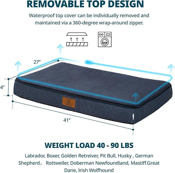 LIORCE Memory Foam XL Dog Bed - 4” Thick Orthopedic Beds for Extra Large Dogs - Waterproof Dog Bed with Removable Washable Cover & Wrap-Around Zipper - Ultimate Comfort and Easy Maintenance - Image 5