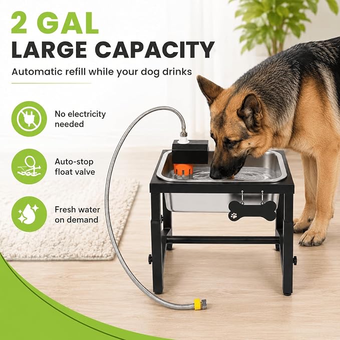 2 Gallon Elevated Large Dog Water Bowl, Automatic Dog Water Bowl Dispenser, 4 Adjustable Height Raised Dog Bowl Stand for Large Breed Relief Joint Pressure, Easy Clean for Indoor & Outdoor Uses - Image 3