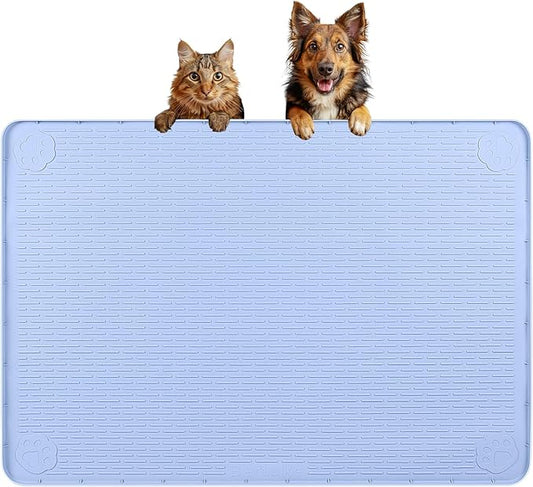 Dog Food Mat 34''x22'' Extra Large Dog Mat for Food and Water, Blue | Silicone Dog Bowl Mat with Raised Edge, Waterproof Non-Slip Pet Feeding Mat for Floors, fit for Dog Cat Bowls by Bartuke