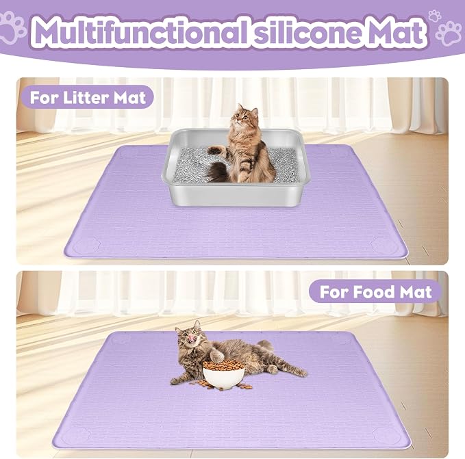 Silicone Cat Litter Mat for Litter Box 40”x28” Large Cat Mat, Purple | Waterproof, Non-Slip, Leak-Proof Rug Mat with Lip, Easy to Clean, Extra Large Litter Catcher Mat for Floor - Image 6