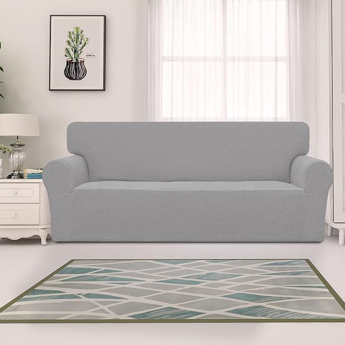 Easy-Going Stretch Jacquard Couch Cover, 1-Piece Soft Sofa Cover, Sofa Slipcover with Anti-Slip Foams, Washable Furniture Protector for Kids, Pets (Sofa, Light Gray1) - Image 2