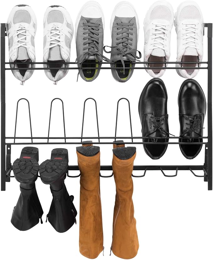 MyGift Black Metal Wall Mounted Shoe Rack Organizer, Holds 9 Pairs | Vertical storage helps clear floor space while keeping footwear neatly arranged and accessible in dressing areas or closets - Image 7