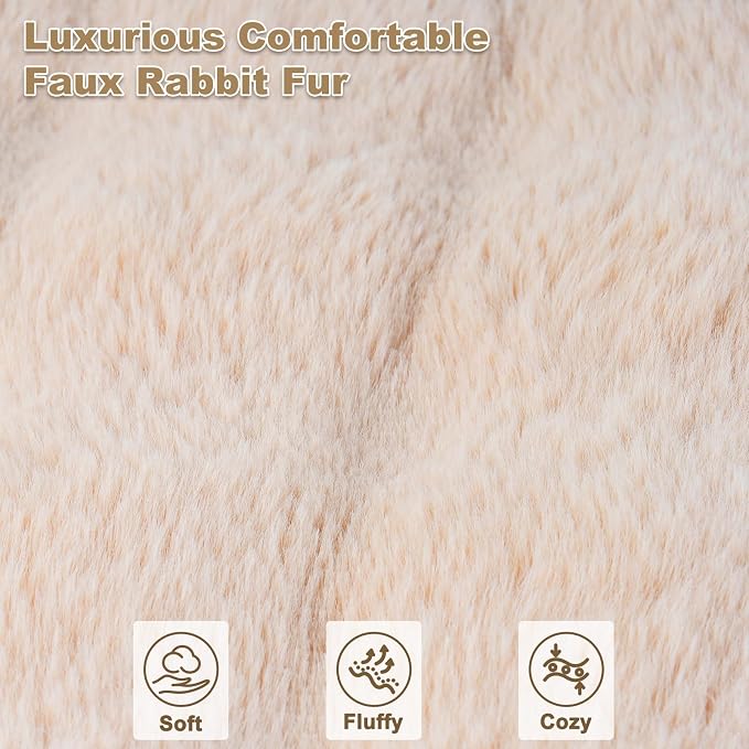 Orthopedic Dog Beds for Large Dogs, Fluffy Faux Rabbit Fur Pet Bed with Removable Washable Cover, Dog Bed Mat with Egg Crate Foam & Waterproof Lining, Anti Slip Bottom, Light Khaki,36"x27"x3" - Image 3