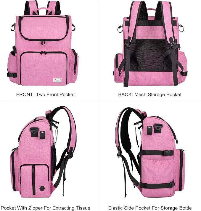 Modoker Multi-Compartment Dog Travel Backpack for Pet Supplies, Pink | Dog Travel Accessories Organizer with 2 Food Bags, 2 Bowls, Quick-Access Pockets, Tissue Opening, Luggage Sleeve, Feeding Mat - Image 2