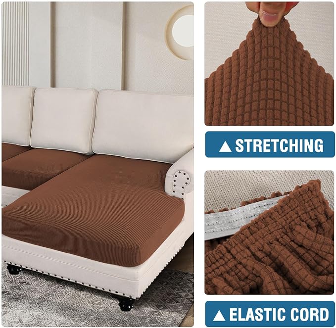 H.VERSAILTEX Sectional Couch Covers 3 Pieces Sofa Seat Cushion Covers L Shape Separate Cushion Couch Chaise Cover for Both Left/Right Sectional Couch (Seat Only: 1 Chaise + 2 Sofa, Caramel) - Image 7