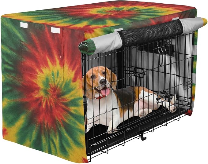 Dog Crate Cover Kennel Cover for Dog Cages Breathable for Wire Cage Indoor Outdoor Jamaica Reggae Tie Dye Colorful - Image 2