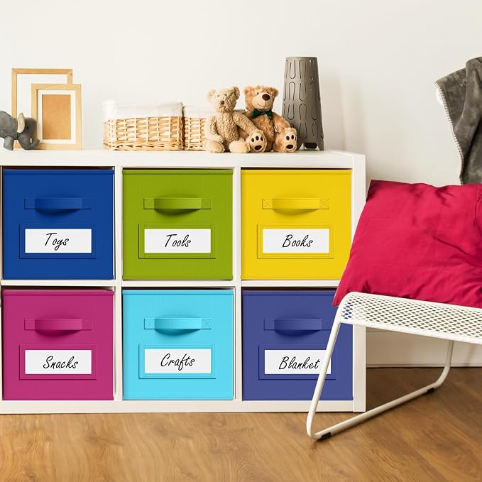 Teenyyou 10 Pack Fabric Storage Cubes 13 Inch Collapsible Cube Bins with Label Window & Handle Foldable Organizers Baskets for Shelf Closet Nursery Kids Room Clothes Book Toy(Candy) - Image 2