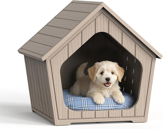 Indoor Dog House for Puppy, Durable Small Dog House Outdoor, Waterproof and Scratch Resistant Animal Shelter with Air Vents and Elevated Floor, Easy Installation and Clean (Deep Coffee)