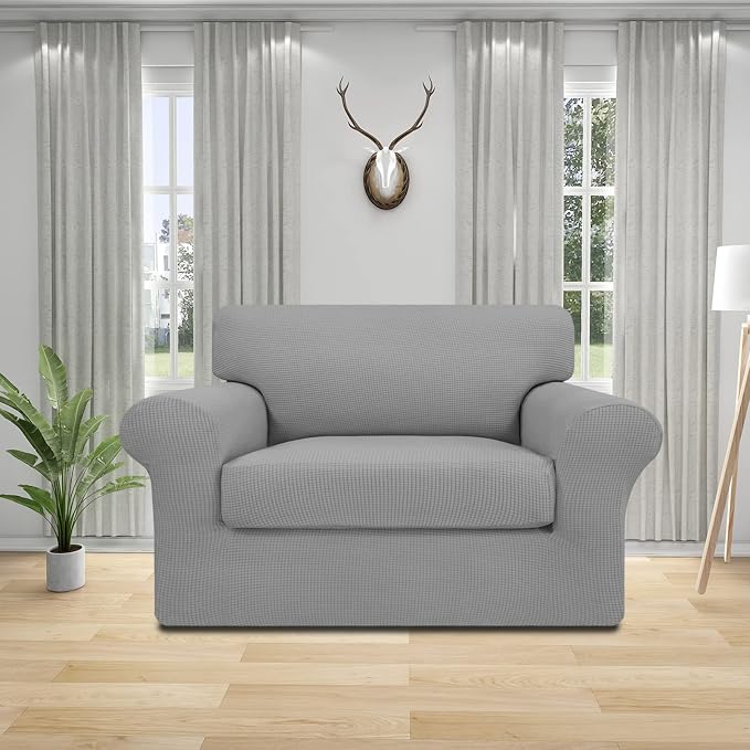 Easy-Going 2 Pieces Stretch Oversized Chair Couch Cover Sofa Cover for Dogs Sofa Slipcover for Separate Cushion Couch Jacquard Fabric Elastic Furniture Protector for Pets (Light Gray, Oversized Chair) - Image 2