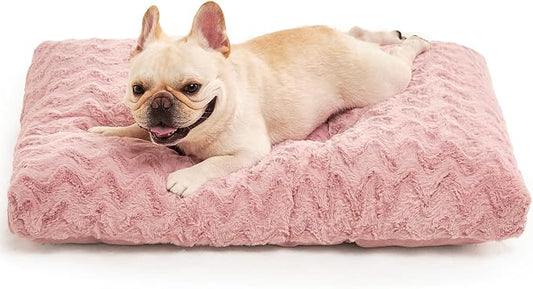 EHEYCIGA Washable Medium Dog Bed for Crate 29x21 Inch, Kennel Pad for Dogs Up to 35 lbs, Plush and Comfy Pet Sleeping Mat, Pink by EHEYCIGA