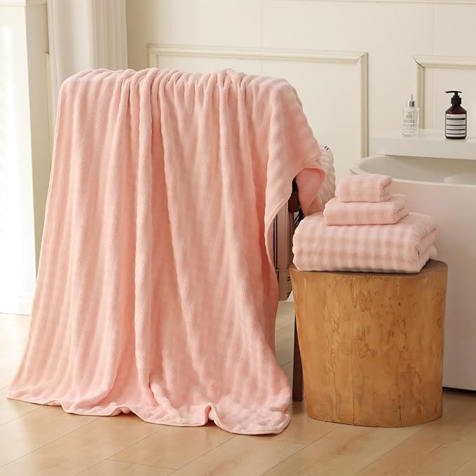 Bath Sheets Set 40x80 Inches Microfiber Extra Large BathTowels Super Soft Absorbent Quickly Dry Shower Towels for Bathroom (Pink,PK 1) - Image 4