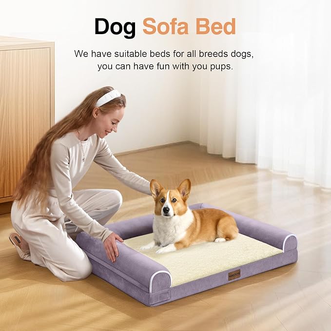 NANUYA Orthopedic Dog Bed for Medium Dogs, 30 x 20 Inch, Purple | Egg crate foam for joint support, 3-sided bolster pet sofa, waterproof lining, washable cover, and non-skid base - Image 3