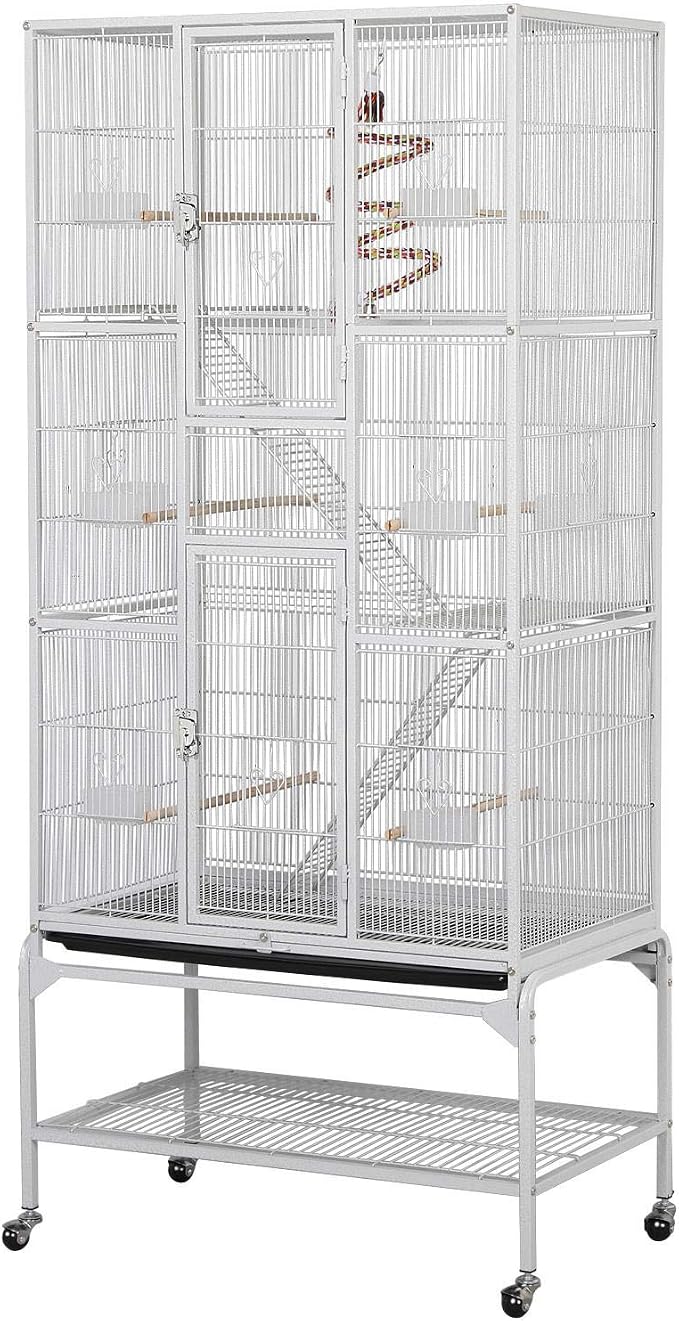 Yaheetech 69'' Extra Large Bird Cage Metal Parrot Cage w/Detachable Stand for Mid-Sized Parrots Cockatiels Conures Parakeets Lovebirds Budgie Finch, White by Unknown