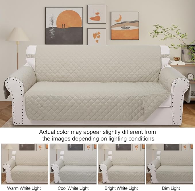 Reversible Loveseat Couch Sofa Covers, 2-Seater, Beige | Loveseat Covers for Dogs Water Repellent, Friendly Furniture Protector with Elastic Straps for Living Room - Image 8