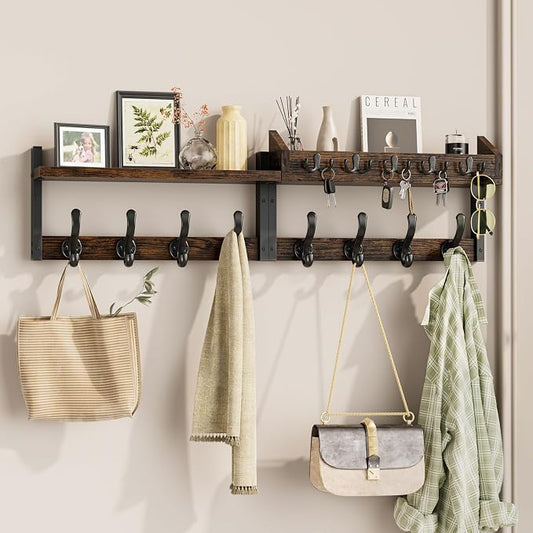 Evermagin 35" Coat Rack Wall Mount with Shelf for Entryway, Rustic Brown | Wall Mounted Coat and Key Rack with Hooks, Key Holder with Mail Organizer for Wall, Living Room, Mudroom, Bedroom by Evermagin