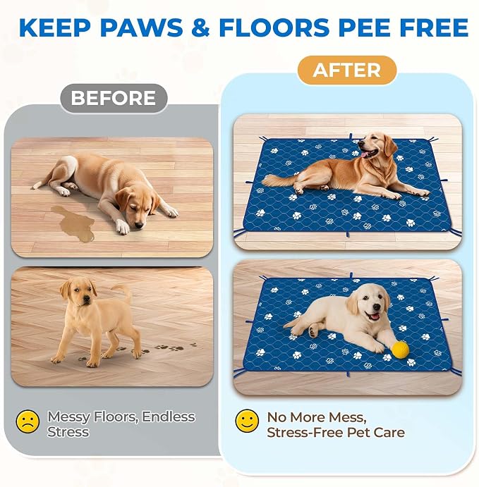 Fostanfly Washable Pee Pads for Dogs, Ultra-Absorbent, 2 Pack 36"x41" Blue | Leak-Proof, Waterproof, Non-Slip, Large Reusable Pee Pads for Puppy Potty Training, Crate and Playpen with 8 Tie Straps - Image 7