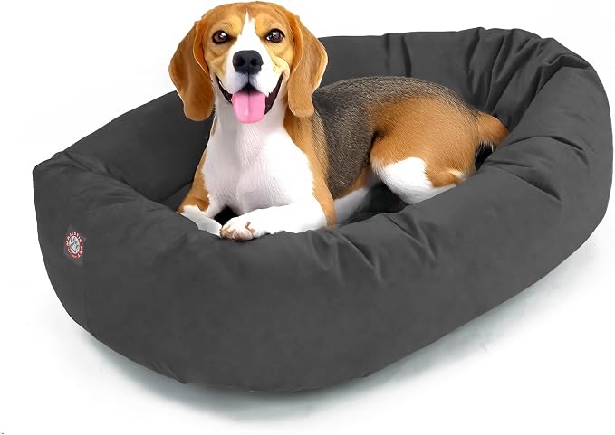 Majestic Pet 32 Inch Suede Calming Dog Bed Washable – Cozy Soft Round Dog Bed with Spine Support for Dogs to Rest Their Head - Fluffy Donut Dog Bed 32x23x7 (Inch) - Round Pet Bed Medium – Gray (2025) by MajesticPet