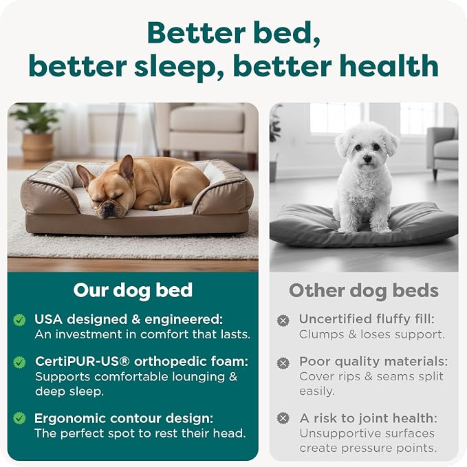FurHaven Orthopedic Dog Bed for Medium Dogs, Perfect Comfort Sofa with Removable Bolsters with Orthopedic Egg Crate Foam for Joint Support, Washable Cover, Medium, Plush & Velvet Waves, Brownstone - Image 7